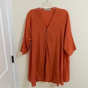 Bali Blu Orange Cotton V-Neck Tunic Top Swim Coverup Women’s Size 2X